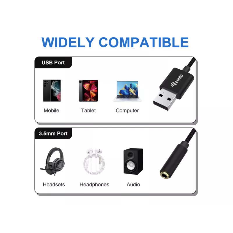 Equip 147945 audio kabelis 0,15 m 3,5 mm USB Type-A Melns