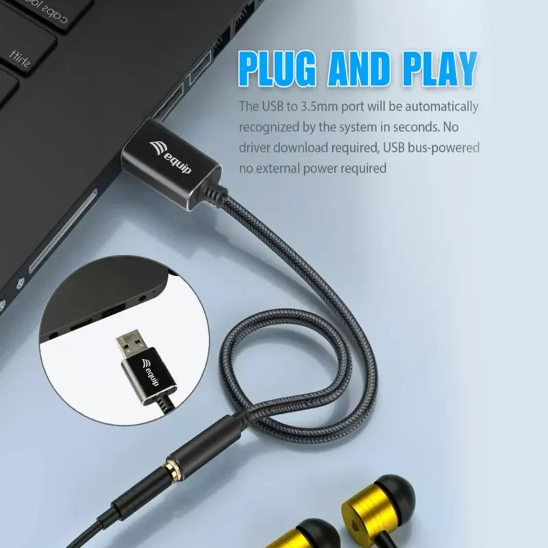 Equip 147945 audio kabelis 0,15 m 3,5 mm USB Type-A Melns