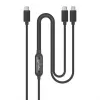 Manhattan divu USB-C uz USB-C uzlādes kabelis, 100 W, 2 m, vīriešu dzimuma uz diviem vīriešu dzimuma, viedais strāvas sadalītāja kabelis, uzlādē divas ierīces no viena USB-C PD porta, nodrošina līdz 100 W vienai uzlādei un līdz 70 W + 28 W divu ierīču uzlādei, pīts apvalks, alumīnija savienotāja korpuss, melns