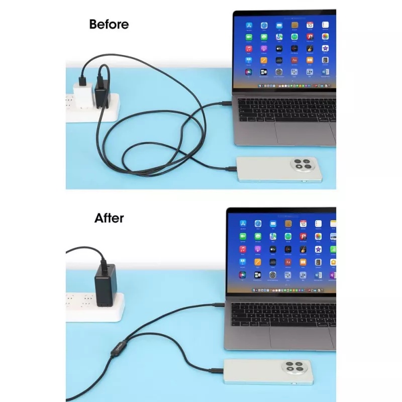 Manhattan divu USB-C uz USB-C uzlādes kabelis, 100 W, 2 m, vīriešu dzimuma uz diviem vīriešu dzimuma, viedais strāvas sadalītāja kabelis, uzlādē divas ierīces no viena USB-C PD porta, nodrošina līdz 100 W vienai uzlādei un līdz 70 W + 28 W divu ierīču uzlādei, pīts apvalks, alumīnija savienotāja korpuss, melns