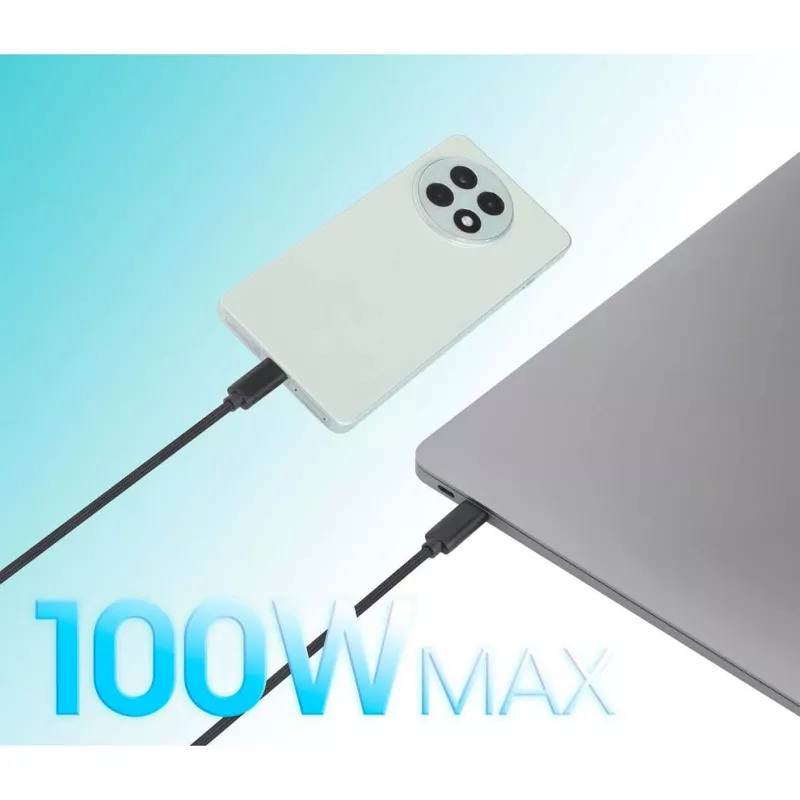 Manhattan divu USB-C uz USB-C uzlādes kabelis, 100 W, 2 m, vīriešu dzimuma uz diviem vīriešu dzimuma, viedais strāvas sadalītāja kabelis, uzlādē divas ierīces no viena USB-C PD porta, nodrošina līdz 100 W vienai uzlādei un līdz 70 W + 28 W divu ierīču uzlādei, pīts apvalks, alumīnija savienotāja korpuss, melns