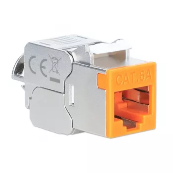 Intellinet Cat6a 10G ekranēts bezinstrumentu plānais Keystone ligzda, oranža