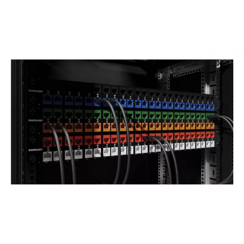 Intellinet Cat6a 10G ekranēta bezinstrumentu plānā Keystone ligzda, plakana, zila, RJ-45, IDC, sievišķā, zelts