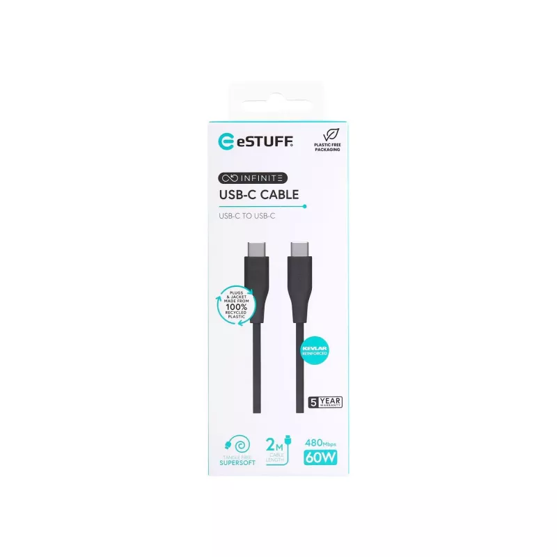 eSTUFF ES604280 USB kabelis USB 2.0 2 m USB C Melns