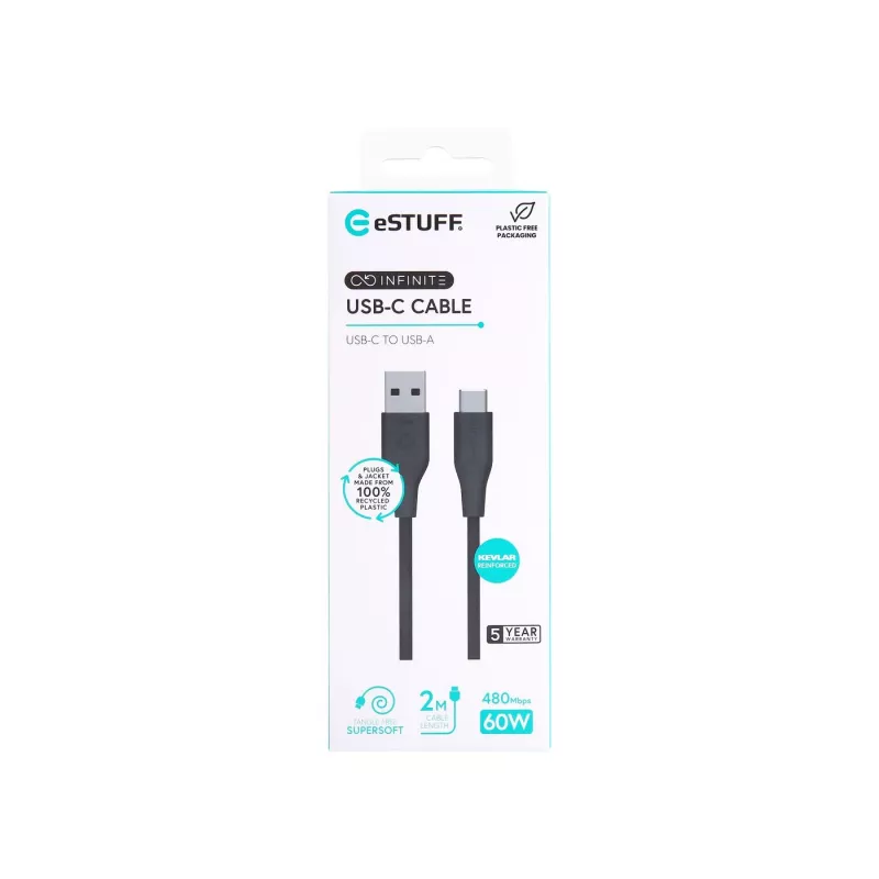 eSTUFF ES605280 USB kabelis USB 2.0 2 m USB C USB A Melns