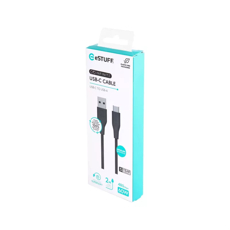 eSTUFF ES605280 USB kabelis USB 2.0 2 m USB C USB A Melns