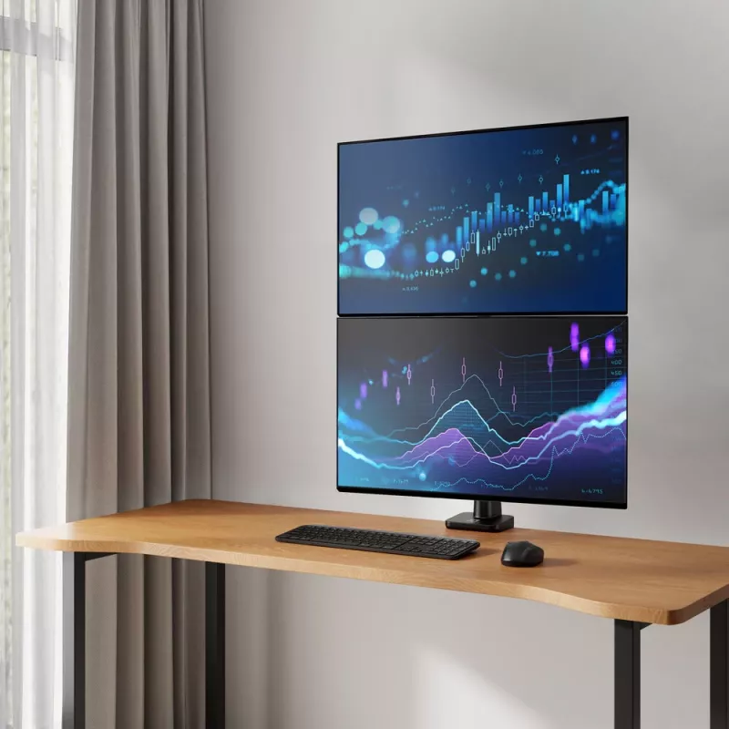 ACT monitora kronšteins 49 collu biroja premium, gāzes atspere, uz staba stiprināms, 2 monitori