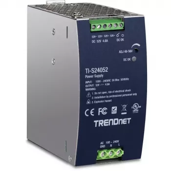 Barošanas bloks TRENDNET TI-S24052 tīkla komutatoram, 240 W, maiņstrāva 90–264 V, aizsardzība: OCP/OPP/OVP/OTP/īssavienojums, melns