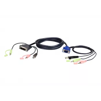 ATEN VGA USB uz DVI 3m KVM kabelis melns, zils, zaļš, rozā