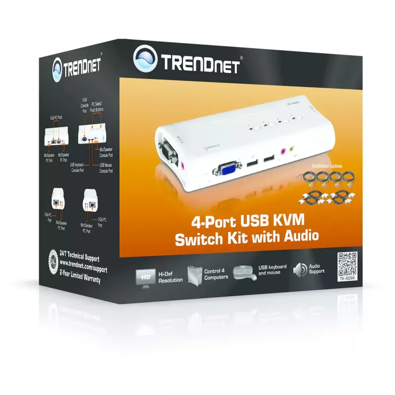 KVM slēdzis Trendnet TK-409K USB VGA 2048x1536 1.6 m vadu zils