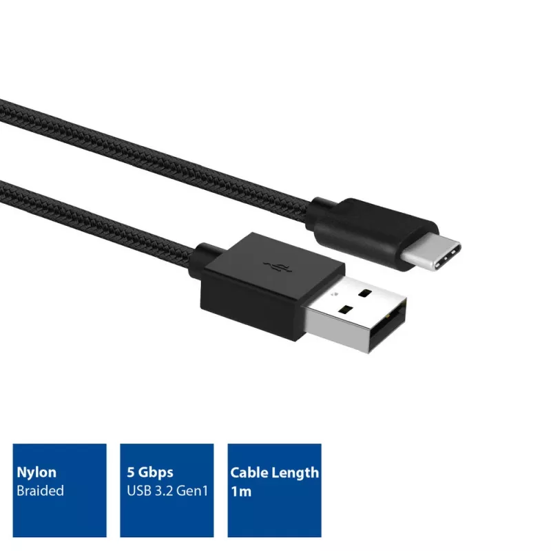 ACT USB 3.2 Gen1 lādēšanas/datu kabelis A spraudnis - C vīrišķais 1 metrs, neilons