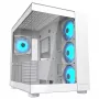 PC Midi Tower korpuss Cougar FV150 ARGB balts — ATX/Micro-ATX/Mini-ITX, 3x120mm priekšā, 1x120mm aizmugurē, 2x3.5 collu + 2x2.5 collu nodalījumi, USB 3.2 Gen1