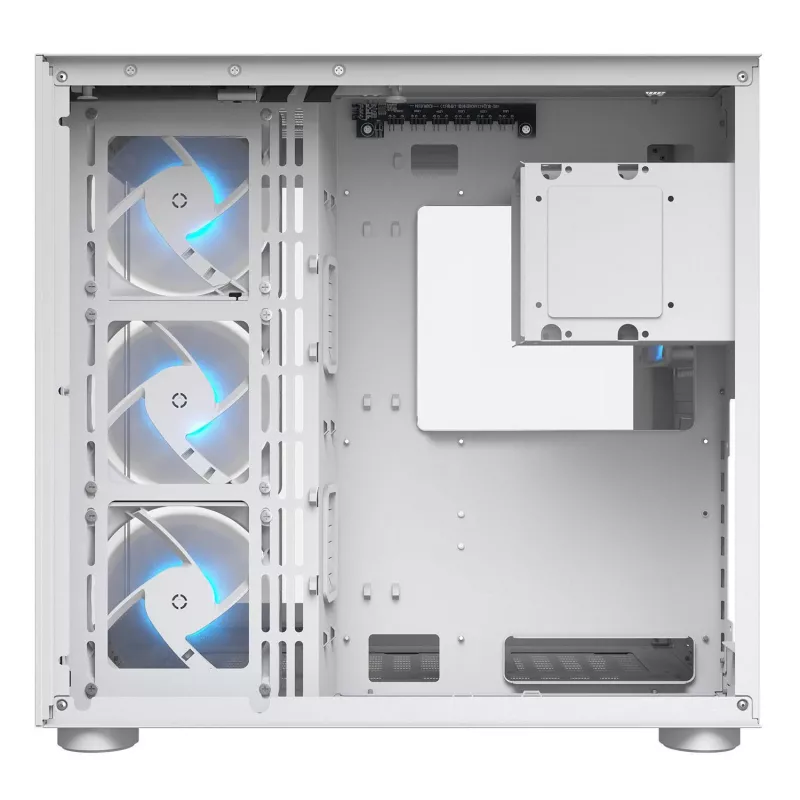 PC Midi Tower korpuss Cougar FV150 ARGB balts — ATX/Micro-ATX/Mini-ITX, 3x120mm priekšā, 1x120mm aizmugurē, 2x3.5 collu + 2x2.5 collu nodalījumi, USB 3.2 Gen1