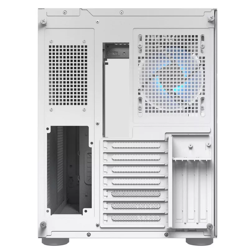PC Midi Tower korpuss Cougar FV150 ARGB balts — ATX/Micro-ATX/Mini-ITX, 3x120mm priekšā, 1x120mm aizmugurē, 2x3.5 collu + 2x2.5 collu nodalījumi, USB 3.2 Gen1