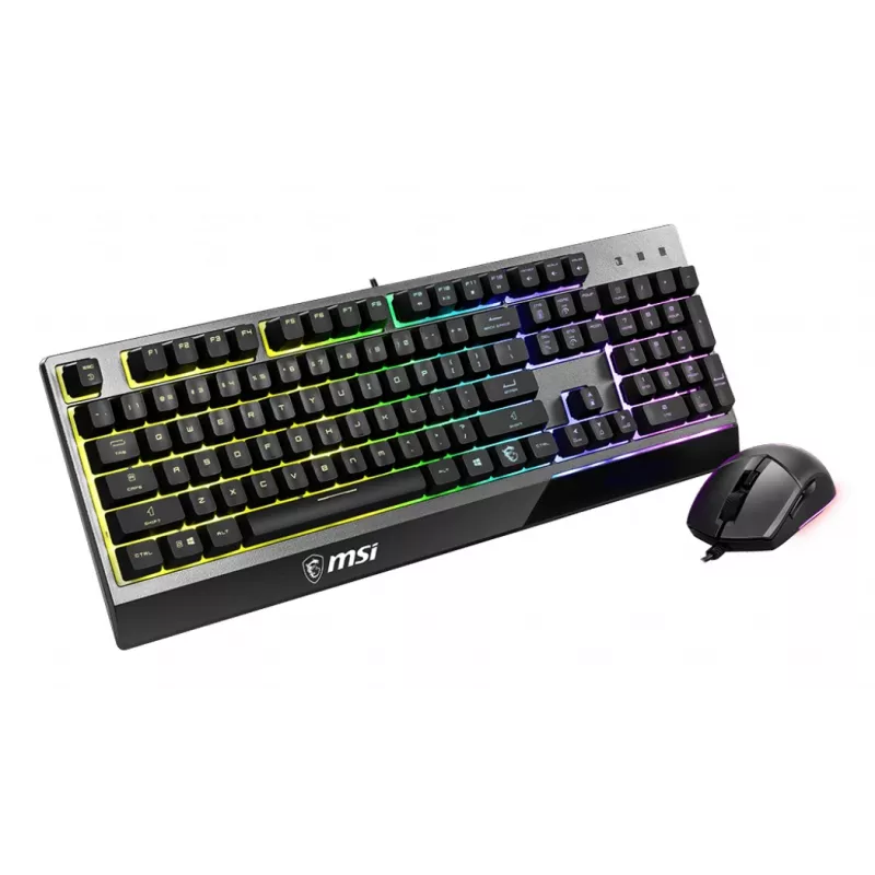MSI VIGOR GK30 COMBO RGB MEMchanical Gaming tastatūra + Clutch GM11 spēļu pele ' DE izkārtojums, 6 zonu RGB apgaismojuma tastatūra, divu zonu RGB apgaismojuma pele, 5000 DPI optiskais sensors, RGB Mystic Light'