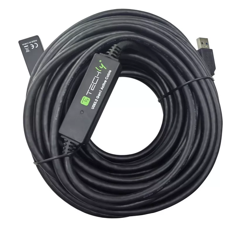 Techly ICUR30200G USB kabelis USB 3.2 Gen 1 (3.1 Gen 1) 20 m USB A Melns