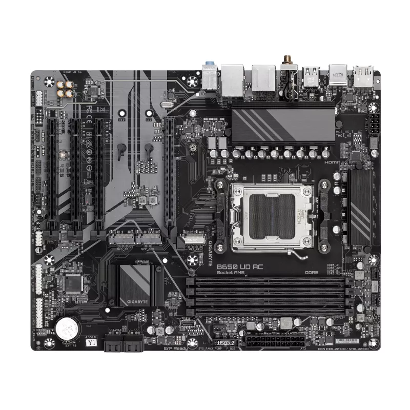 GIGABYTE B650 UD AC mātesplate - AMD Ryzen 9000 sērijas procesori, 6+2+2 fāžu VRM, līdz 8000 MHz DDR5 (OC), 1xPCIe 5.0 + 2xPCIe 4.0 M.2, GbE LAN, WIFI 5, USB 3.2 Gen 2