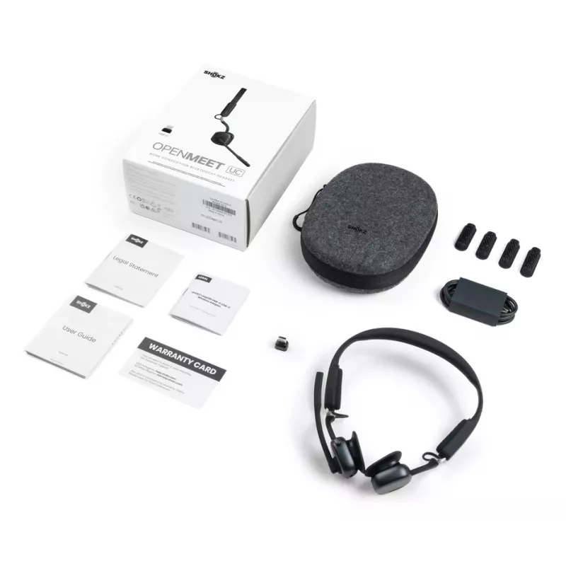 SHOKZ OpenMeet UC bezvadu Bluetooth kaulu vadītspējas videokonferenču austiņas ar USB-C adapteri