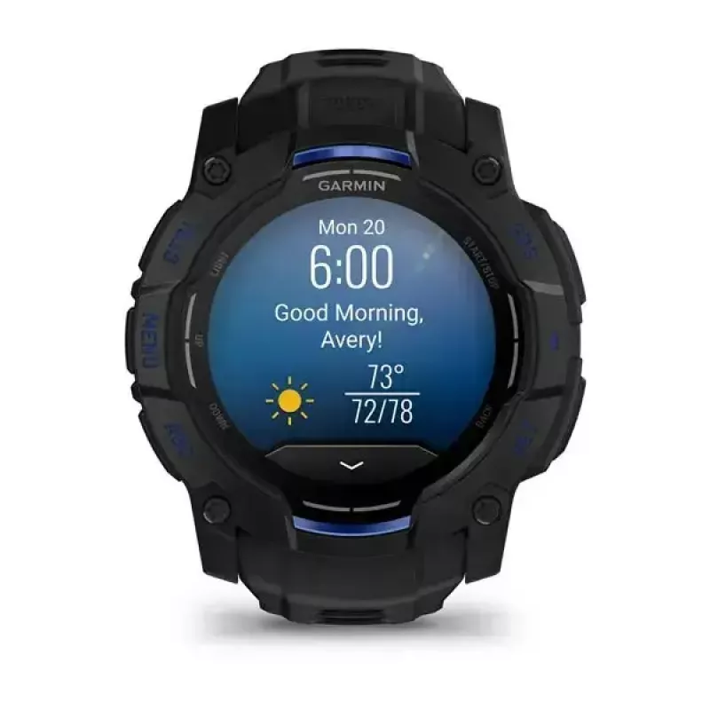 Viedpulkstenis GARMIN Instinct 3 45 mm, 1,3 collu AMOLED, 416×416, GPS, alumīnija/GFRP korpuss, silikona siksniņa