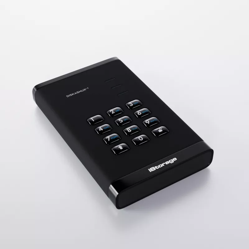 iStorage diskAshur³ 5 TB Melns | Drošs pārnēsājams cietais disks | Atbilst FIPS 140-3 3. līmenim | Common Criteria EAL 5+ | PIN aizsardzība | AES-XTS 256 bitu aparatūras šifrēšana | Atbilst GDPR, TAA | Putekļu/ūdens izturīgs |