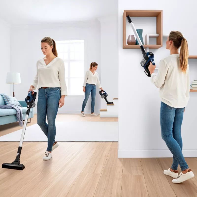 Bosch Serie 6 BBS611PCK putekļsūcējs ar kātu/elektriskā slota 2-in-1 putekļsūcējs ar kātu Baterija Sausā tīrīšana Higiēnas filtrs Bez maisiņa Zils 2,5 Ah