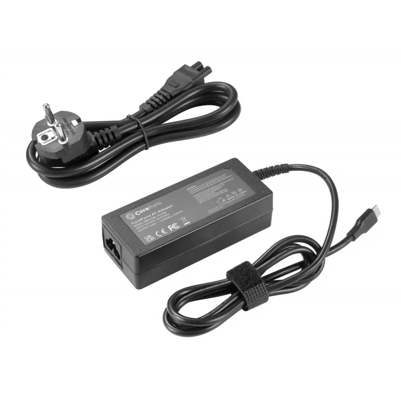 CoreParts MBXUSBC-AC0009 barošanas adapteris/invertors Iekštelpu 65 W Melna