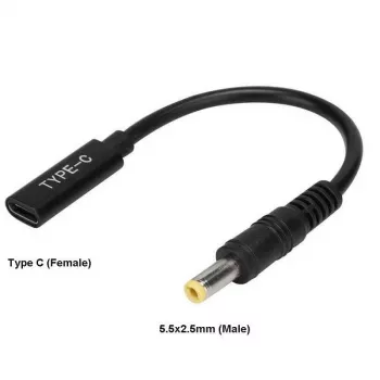 CoreParts MBXUSBC-CO0005 kabeļa dzimuma mainītājs USB C 5,5*2,5 mm melns