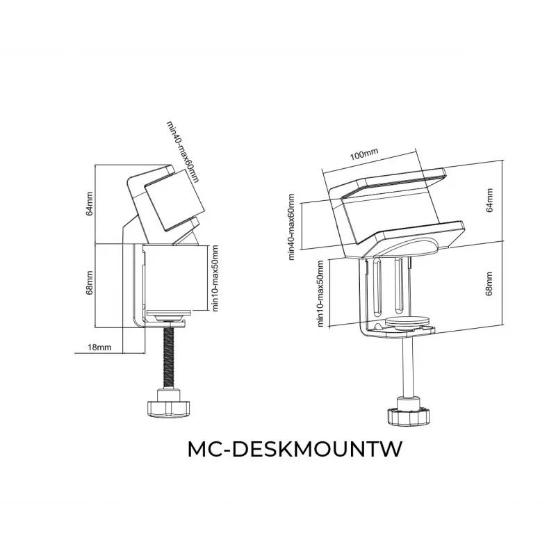 MicroConnect MC-DESKMOUNTW galda skava elektrības sadalītājiem