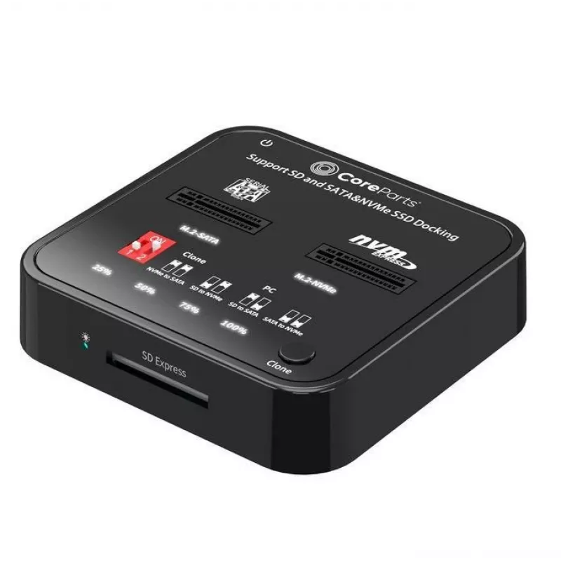 Multivides dublētājs CoreParts MS-CLONER-M2-SD Melns USB Type-C M.2