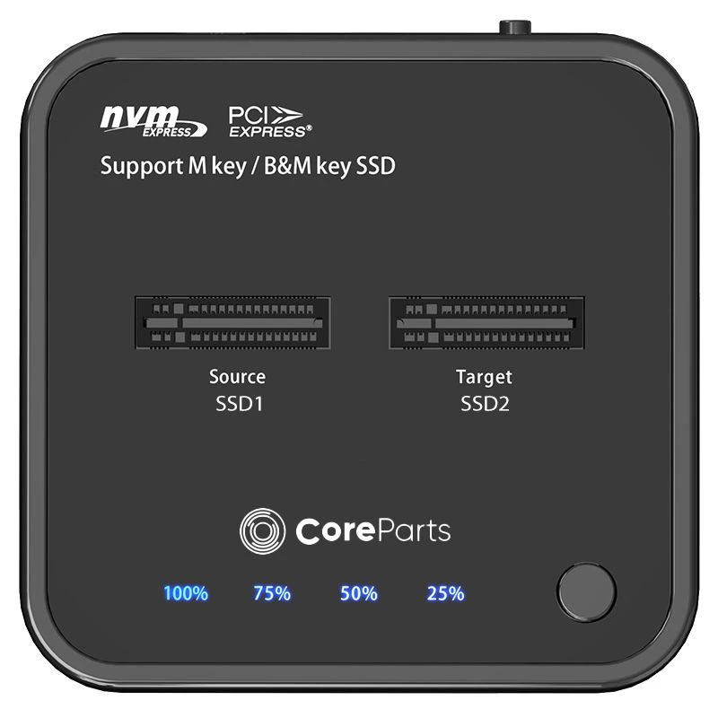 CoreParts MS-CLONER-NVME atmiņas diska dokstacija USB 3.2 Gen 2 (3.1 Gen 2) Type-C melna