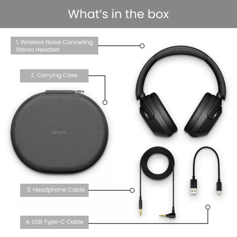 Sony WH-XB910N - Melns, Bezvadu, Zvani/Mūzika, 7 - 25000 Hz, 252 g, Austiņas, Melns
