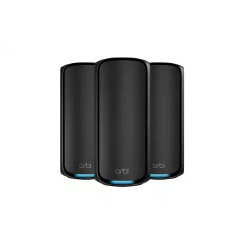 NETGEAR Orbi 970 Series Quad-Band WiFi 7, 3-Pack Quad-band (2.4 GHz / 5 GHz-1 / 5 GHz-2 / 6 GHz) Wi-Fi 6 (802.11ax) Melns Internal