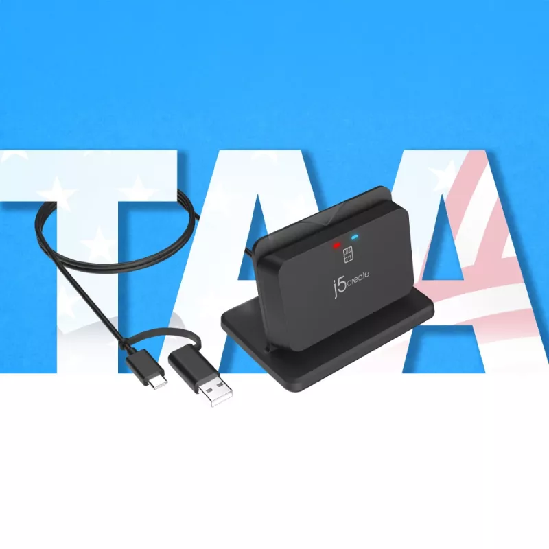 j5create JUR261 USB™ viedkaršu / CAC lasītāja statīvs, USB Type-A/USB Type-C, melns, 95 g