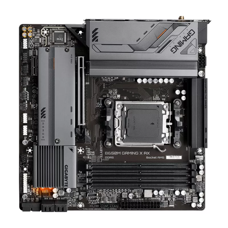 Mātesplate GIGABYTE B650M GAMING X AX — AMD B650, Socket AM5, Micro ATX, DDR5, 4 DIMM, 2x M.2, Wi‑Fi 6E, 2.5GbE