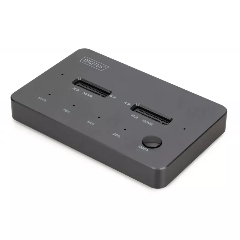 Ārējā NVMe M.2 SSD klonēšanas stacija DIGITUS DA-71545-1, USB 3.1 Gen2 Type-C, atbalsta 2 M.2 diskus, melna
