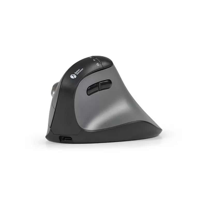 BakkerElkhuizen FastForward Pro pele, labās rokas, vertikāls dizains, optiskā, RF bezvadu + Bluetooth + USB Type-C, 5000 DPI, melna, pelēka