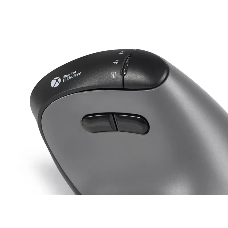 BakkerElkhuizen FastForward Pro pele, labās rokas, vertikāls dizains, optiskā, RF bezvadu + Bluetooth + USB Type-C, 5000 DPI, melna, pelēka