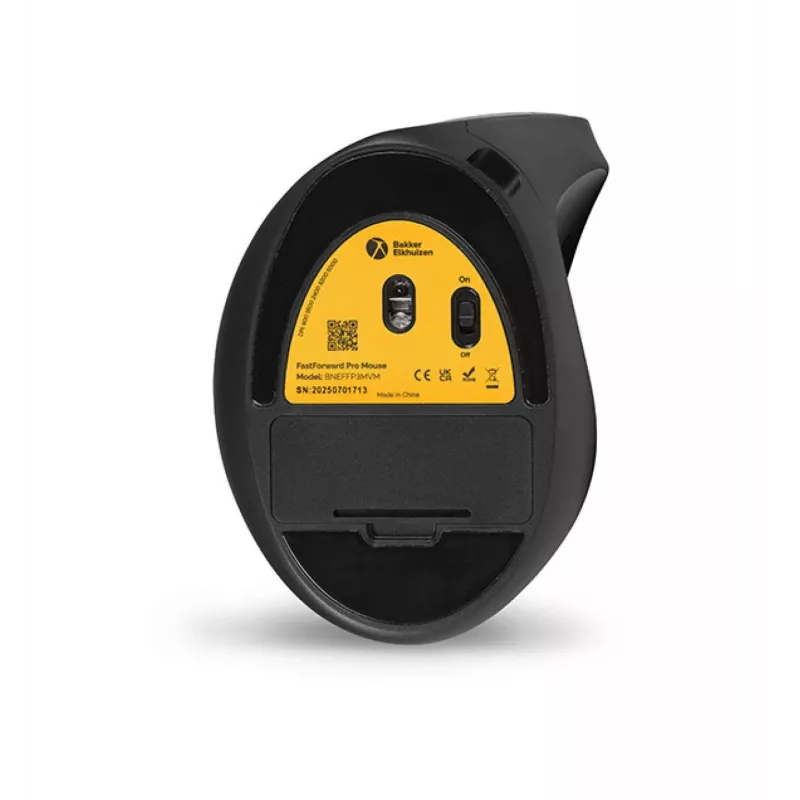 BakkerElkhuizen FastForward Pro pele, labās rokas, vertikāls dizains, optiskā, RF bezvadu + Bluetooth + USB Type-C, 5000 DPI, melna, pelēka