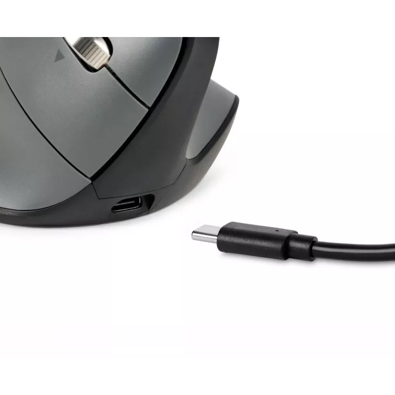 BakkerElkhuizen FastForward Pro pele, labās rokas, vertikāls dizains, optiskā, RF bezvadu + Bluetooth + USB Type-C, 5000 DPI, melna, pelēka