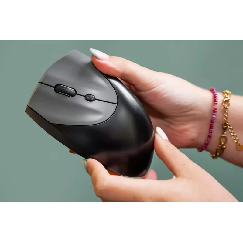 BakkerElkhuizen Handshake pele Left, kreisā roka, vertikālais dizains, optiskā, RF bezvadu + Bluetooth + USB Type-C, 6400 DPI, melna, pelēka