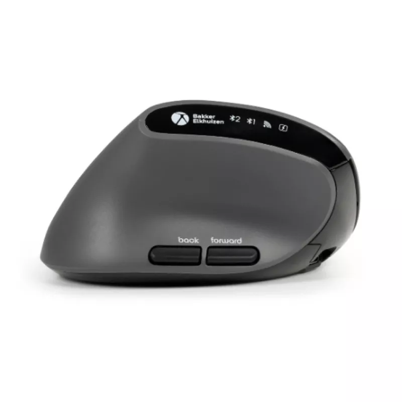 BakkerElkhuizen MidWay pele kreisā, kreisās rokas, vertikāls dizains, optiskā, RF bezvadu + Bluetooth + USB Type-C, 2400 DPI, pelēka, melna