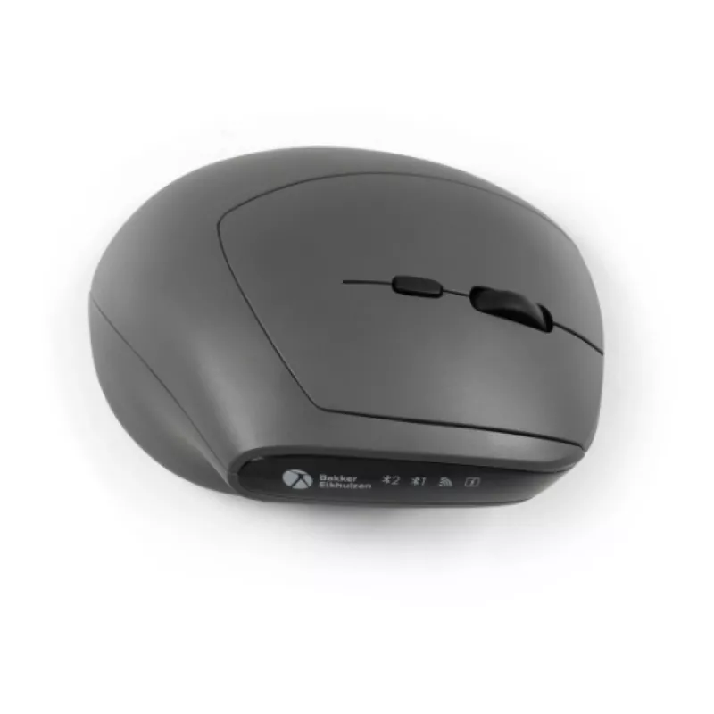 BakkerElkhuizen MidWay pele kreisā, kreisās rokas, vertikāls dizains, optiskā, RF bezvadu + Bluetooth + USB Type-C, 2400 DPI, pelēka, melna