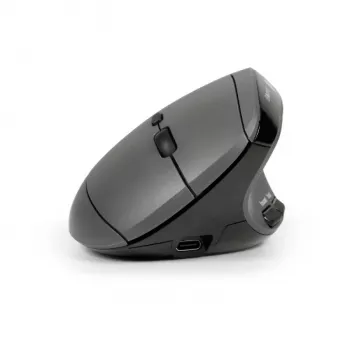 BakkerElkhuizen MidWay pele ar labo roku, labročiem, vertikāls dizains, optiskā, RF bezvadu + Bluetooth + USB Type-C, 2400 DPI, pelēka, melna