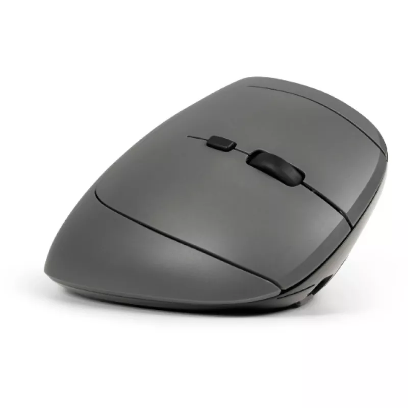 BakkerElkhuizen MidWay pele ar labo roku, labročiem, vertikāls dizains, optiskā, RF bezvadu + Bluetooth + USB Type-C, 2400 DPI, pelēka, melna