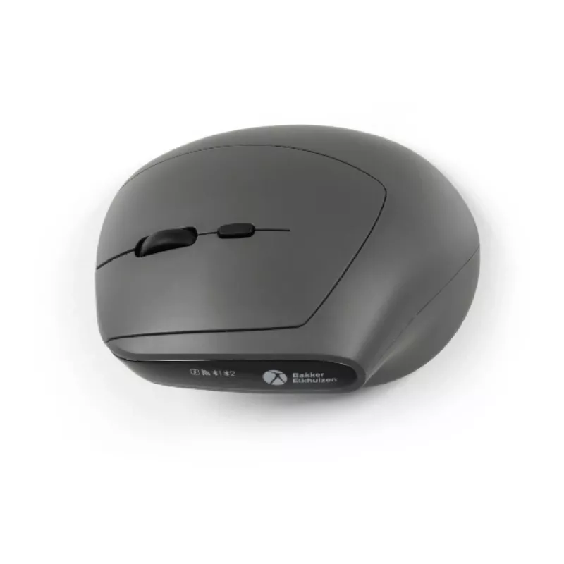 BakkerElkhuizen MidWay pele ar labo roku, labročiem, vertikāls dizains, optiskā, RF bezvadu + Bluetooth + USB Type-C, 2400 DPI, pelēka, melna