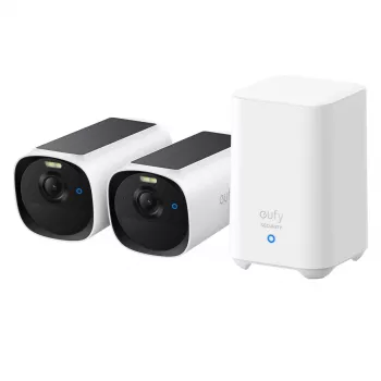 IP lodes drošības kamera Anker Eufy eufyCam E40 2-Cam Kit ar HomeBase S280, āra, 2688×1520 px, 130° skata leņķis, stiprinājums pie sienas
