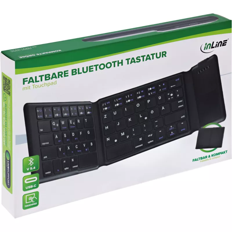 InLine 55379B tastatūra Universāla Bluetooth QWERTZ vācu Melna