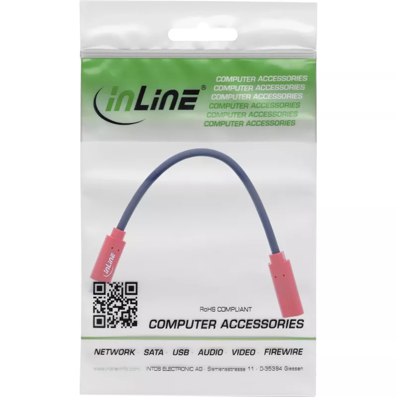 InLine USB-C dzimuma pārveidotāja adapteris 31654, USB-C uz USB-C, 0,2 m, sarkans