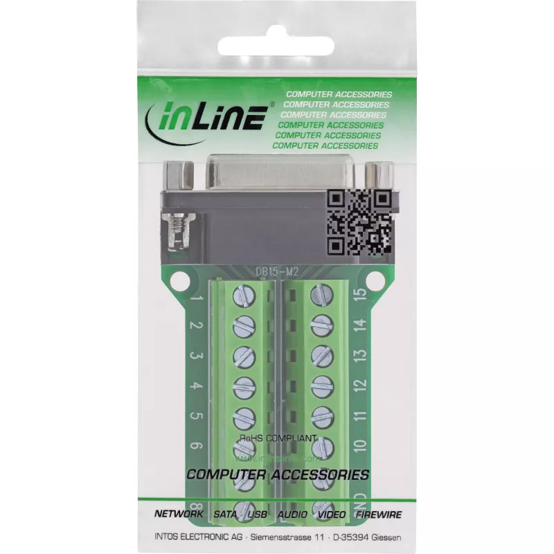InLine 92502A vadu savienotājs Spaiļu bloks / D-Sub 15 Melns, Zaļš