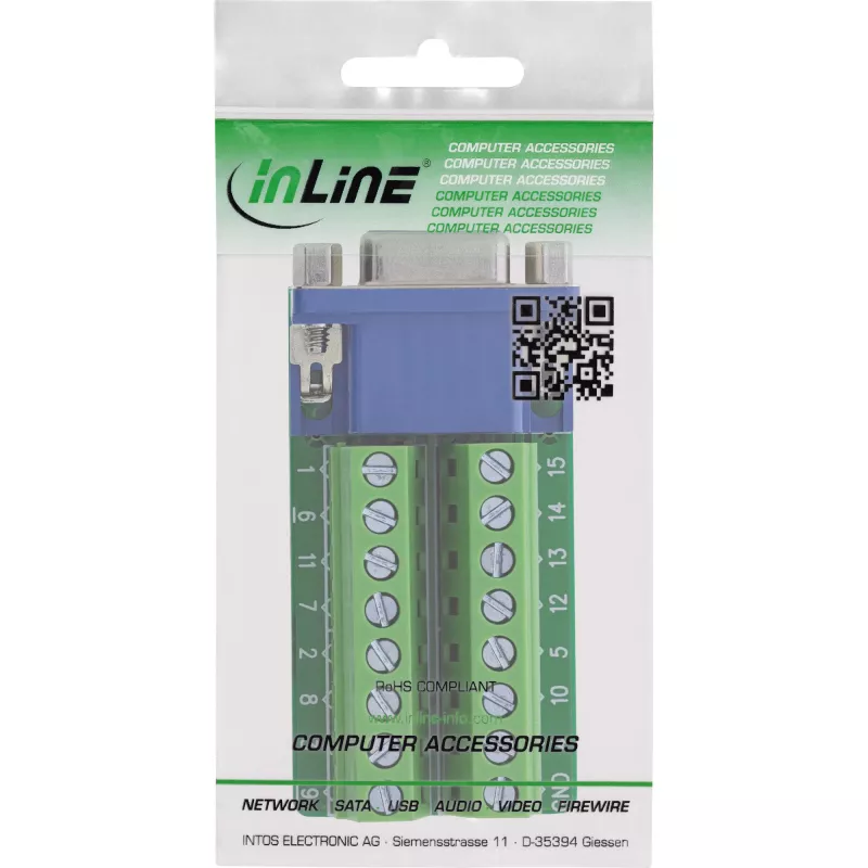 InLine 92503A vadu savienotājs, kontaktu bloks, VGA (HD15), zils, zaļš